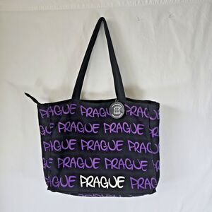 Robin Ruth Prague Tote Bag Mulitple Pockets Zipper Closure Lined Black Purple